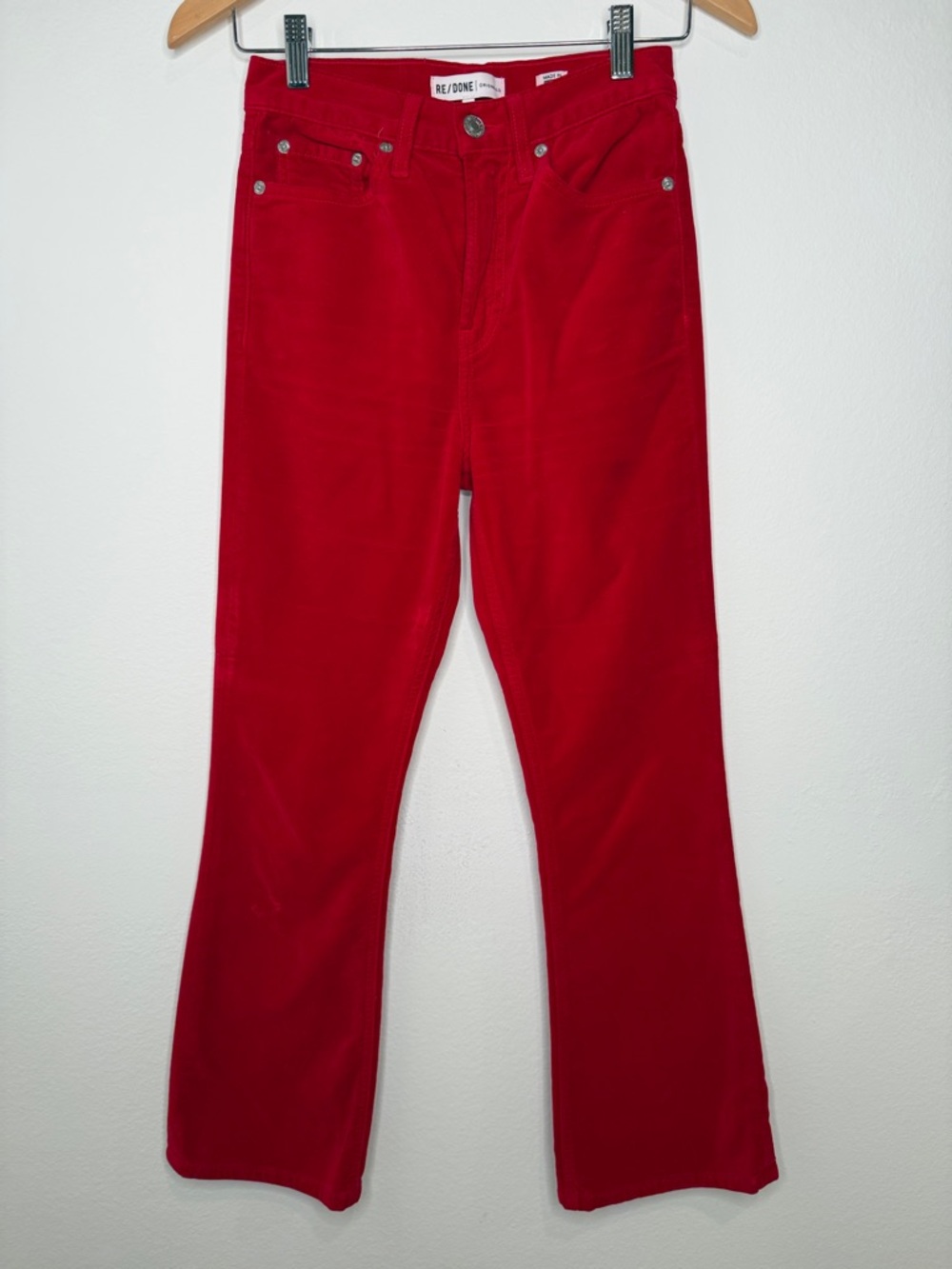 RE/DONE Originals Red Velvet Cropped Flare Jeans Size 24